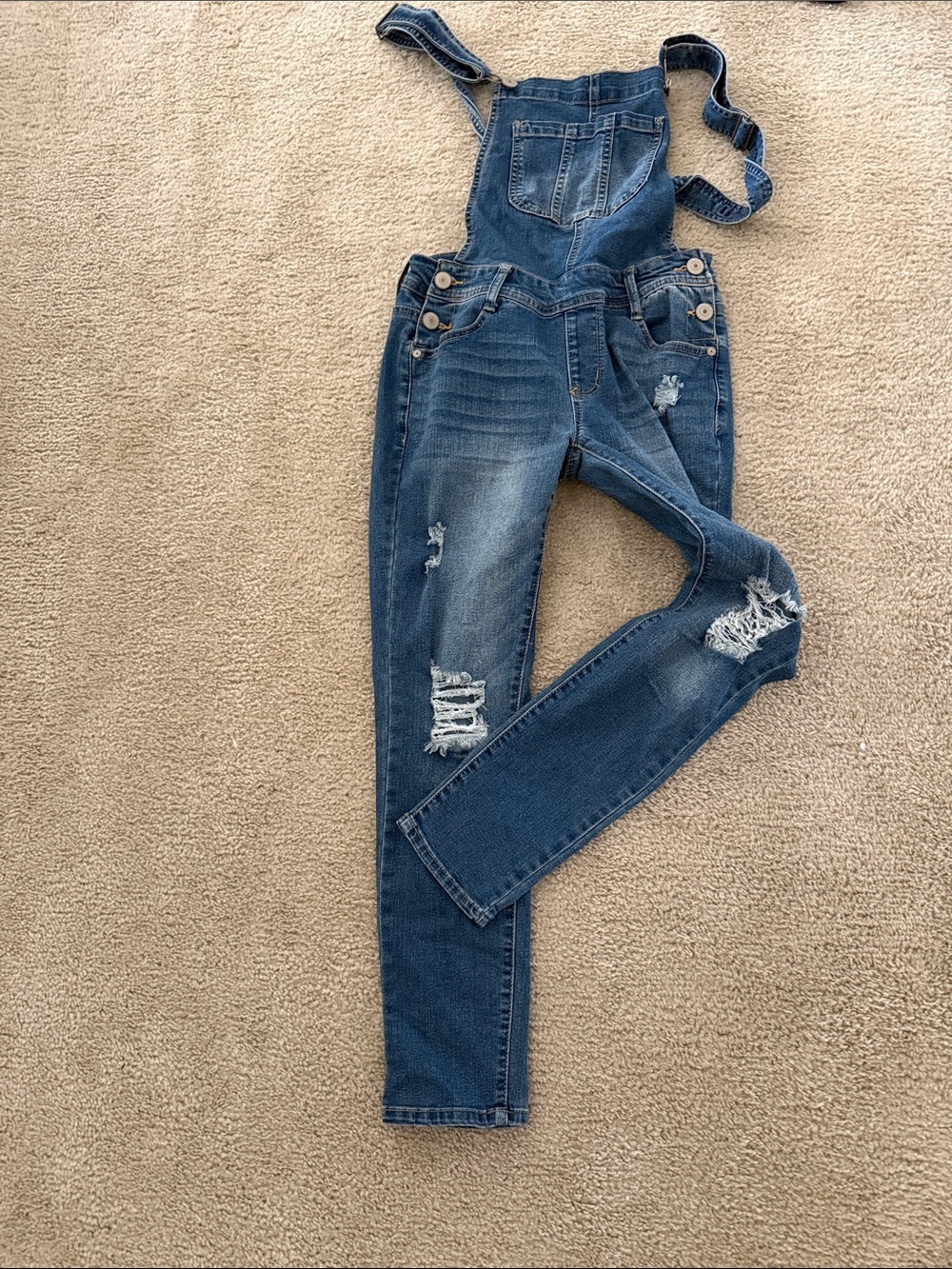 Wallflower Distressed Dark Blue Denim Overalls